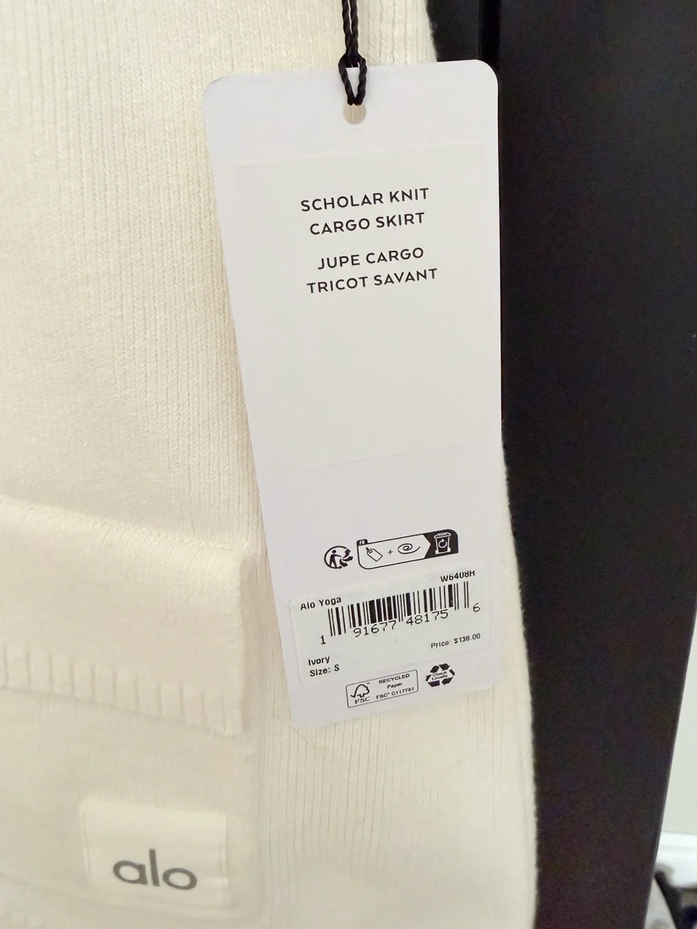 ALO Yoga Ivory Scholar Knit Cargo Skirt S NWT